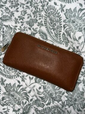 Michael Kors Cognac Brown Saffiano Zip Wallet